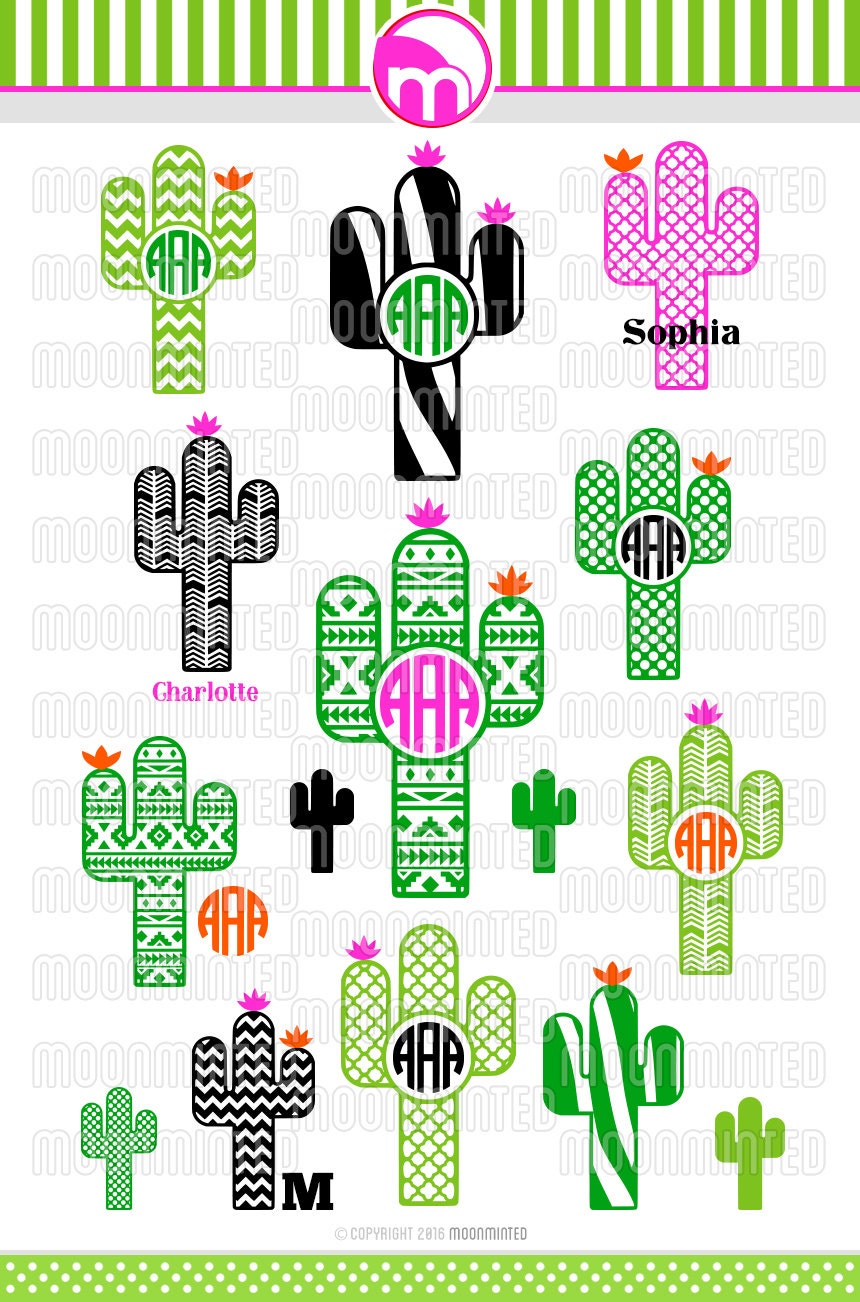 Download Cactus SVG Cut Files Monogram Frames for Vinyl Cutters