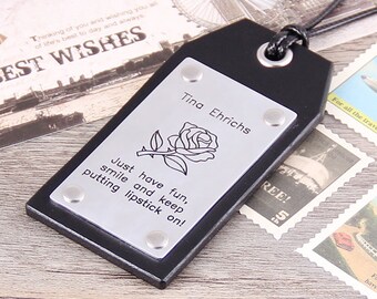Travel Leather Luggage Tag - Custom Leather Tag - Personalized Rose Luggage Tag - Handmade Leather Luggage Tag