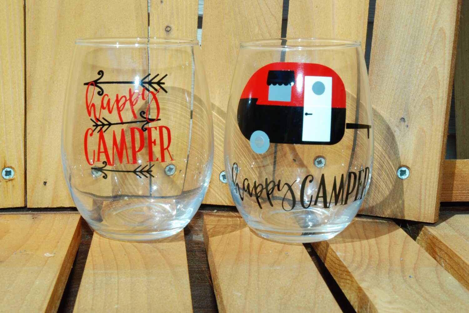 Happy Camper Wine Glass Set happy camperwine glass retro