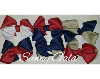 School Uniform Hair Bows...Navy and Oatmeal…Red and Navy....White and Red....6 Count....Girls Hair Bows....Two-toned Hair Bows