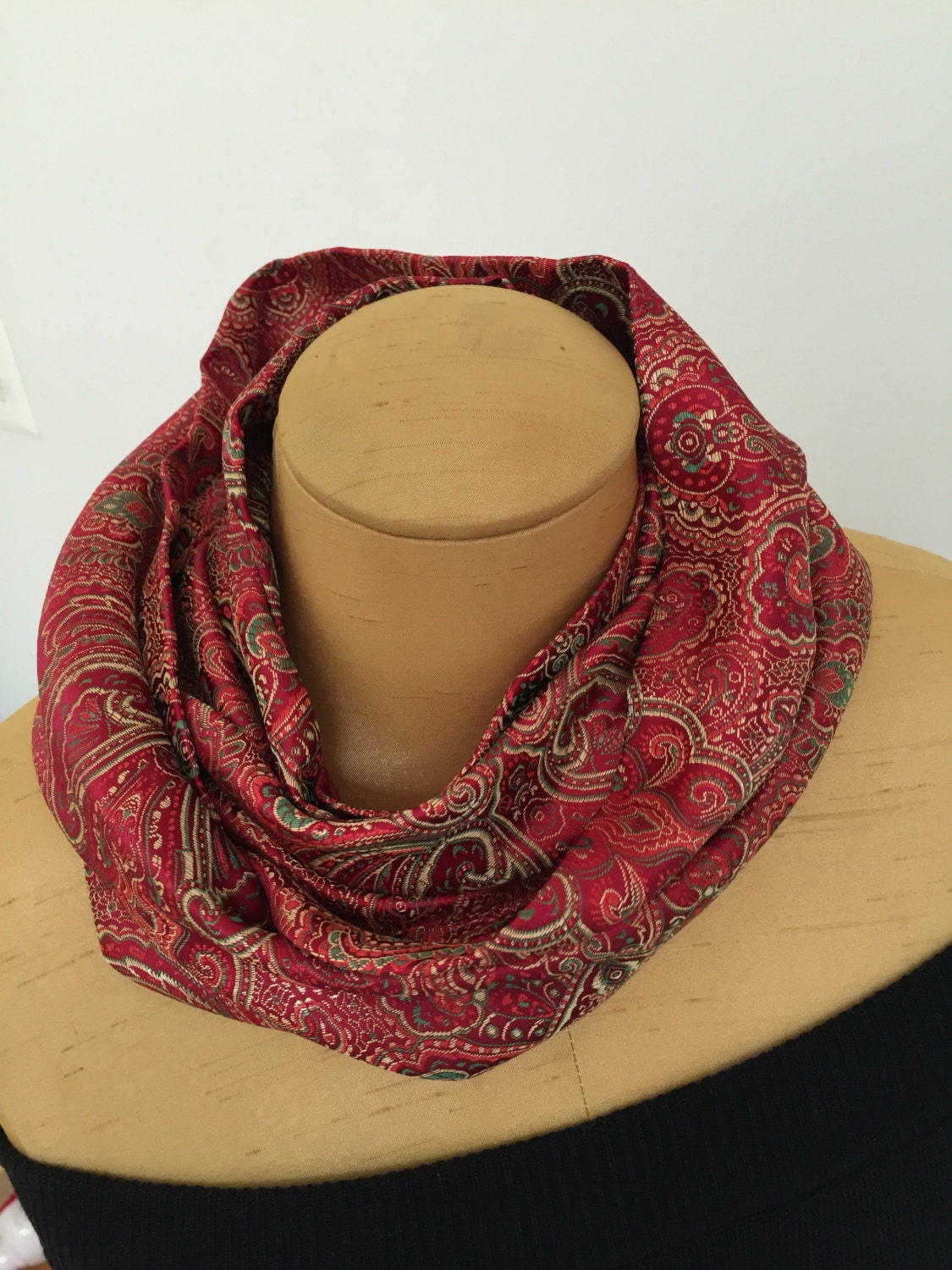 Red Paisley Brocade Infinity Scarf. Elegant by BathBodyHaven