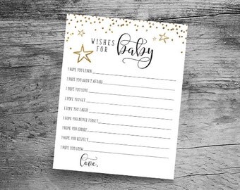 Wishes for Baby Shower Game Printable - Wishes For Baby - Baby Shower Games - Instant Download - Gold Confetti & Stars - Twinkle Twinkle