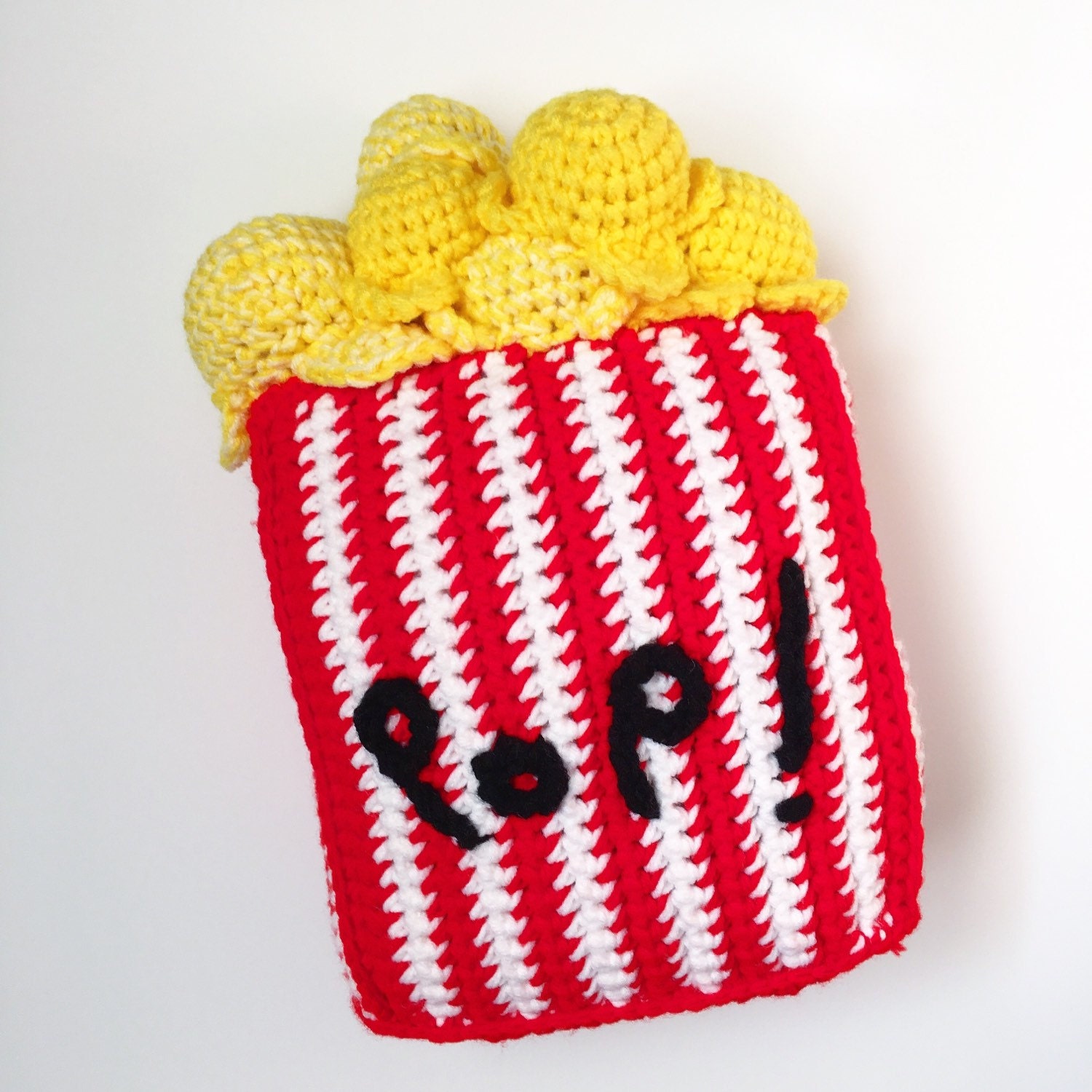 Crochet Popcorn Food Pillow 12x8 inches
