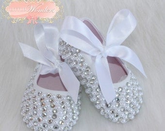 Swarovski Crystal And Pearl Baby Girl Ballerina Flat Shoes