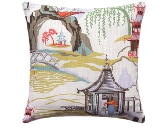 Neo Toile Pillow Cover in Coral, Same Fabric Both Sides, Toile Pillow with Invisible Zipper, 18x18, 20x20, 22x22, Euro Sham, Robert Allen