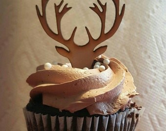 Wooden Deer Cupcake Topper Deer Antlers cupcake grooms cupcake groom cupcake grooms cake groom cake bachelor party mens birthday cupcake boy