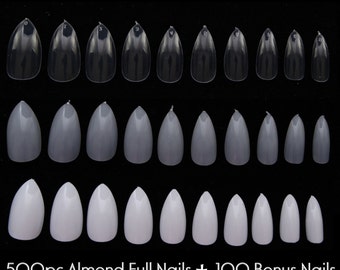 600pc Almond Shape Oval Stiletto Full Cover False Nail Tips Fingernail Manicure Acrylic gel DIY Pointy fake nails long press on nails clear