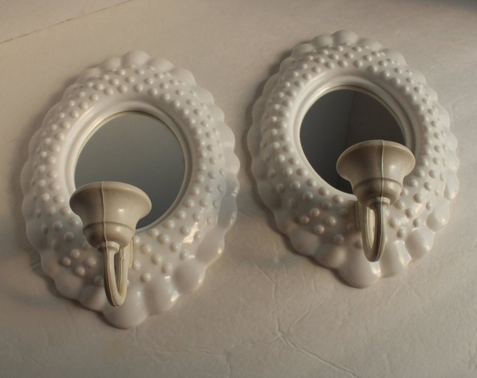 Vintage Hobnail Mirrored Wall Sconces Set of 2