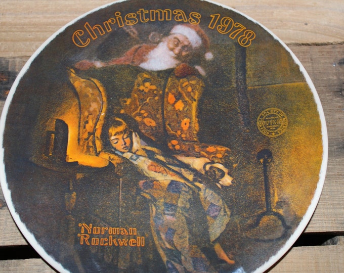 ON SALE Vintage Norman Rockwell Christmas 1978 Collector Plate with Wooden Holder