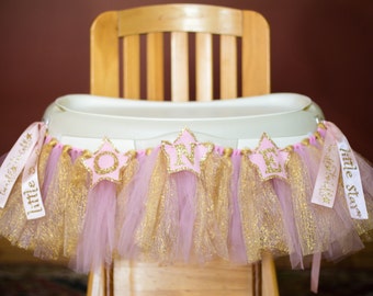 Twinkle Twinkle Little Star Banner Highchair Banner Wall Banner First Birthday Banner 1st Birthday Personalized Banner ONE Banner Pink Gold