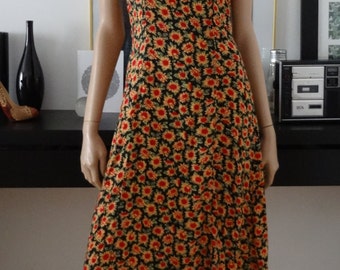Robe longue vintage tournesols noire jaune/rouge taille 38 - uk 10 - us 6