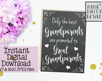 INSTANT DOWNLOAD - Only The Best Grandparents Are Promoted To Great Grandparents - Printable Pregnancy Announcement Card / Digital JPEG file
