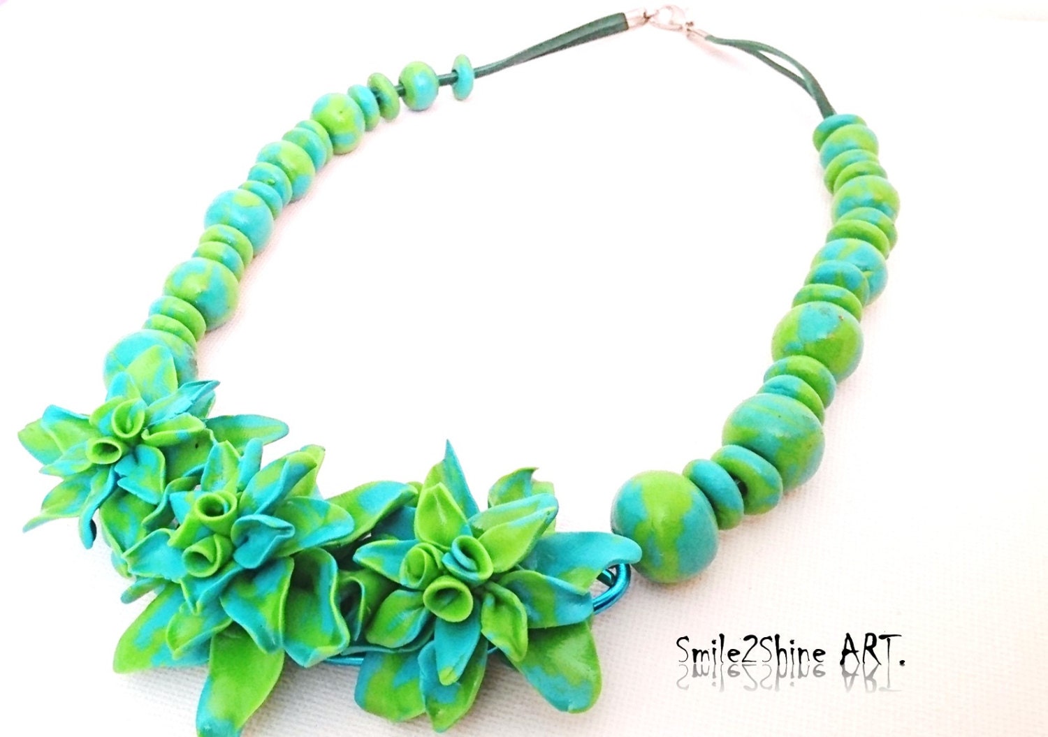 Polymer Clay flower necklace Polymer Clay jewelry Green