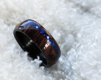 Wood Ring - Cocobolo Ring - Blue Glass Ring - Mens Wood Wedding Band - Mens Wood Wedding Ring - Wooden Rings For Men - Wooden Ring Men