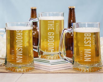 Engraved Wedding Beer Glass- Groomsmen Glass With Name - Bridesmaid Glass With Name