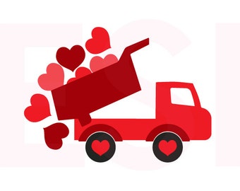 Valentine svg, Truck with falling hearts, SVG, DXF, EPS, for use with Silhouette Cameo and Cricut Explore. Truck svg, Heart svg.
