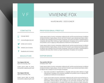 Resume template, Cv template, Professional, Resume cover letter template, Lebenslauf, Creative, "Seafoam"