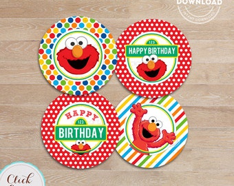 Elmo Cupcake Toppers, Sesame Street Printable cake toppers, 1st Birthday party decorations, Party supplies, INSTANT Download