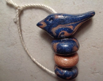 Midnight Swirly Bird- Beads- Polymer Clay
