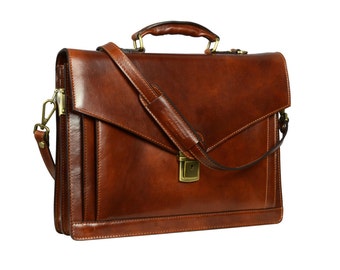 Brown Leather Briefcase,mens leather briefcase, Laptop Bag,Handbag,Satchel,Shoulder Bag,mens briefcase,leather briefcase-The Magus