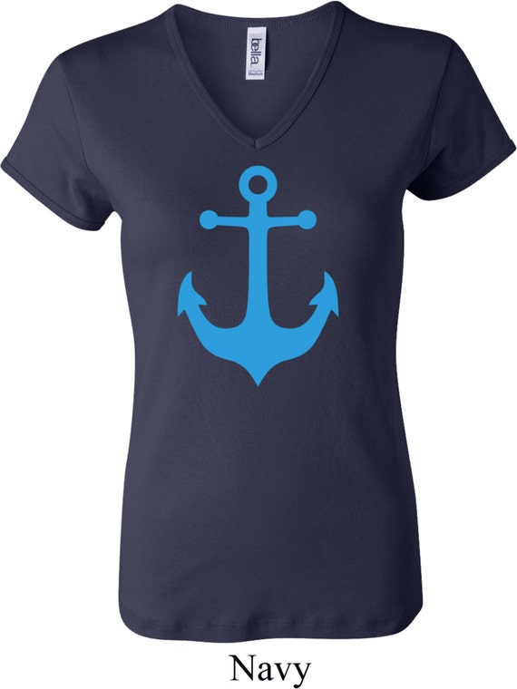 Ladies Sailing Shirt Blue Anchor Cruise V-neck Tee T-Shirt