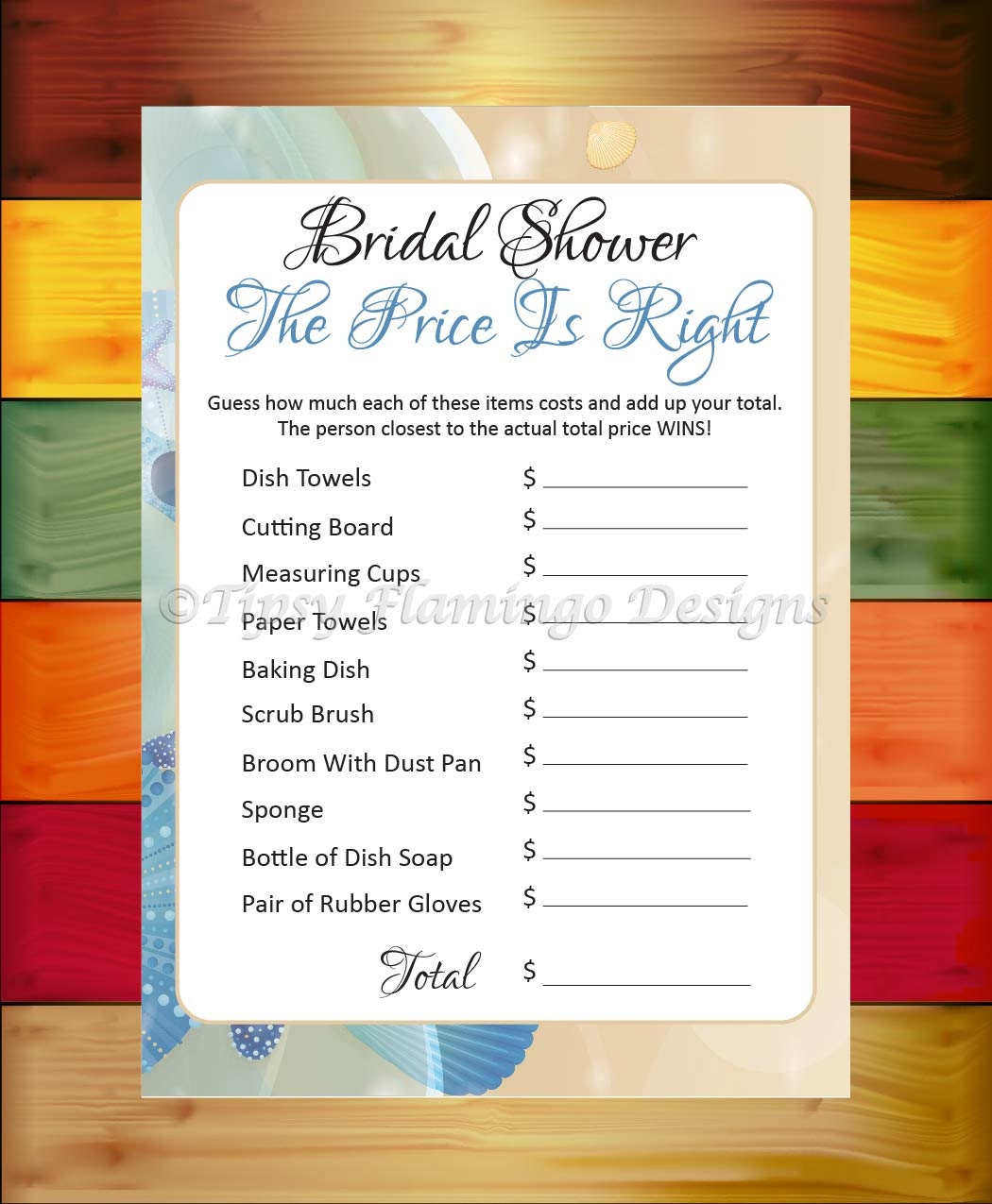 Beach Theme Bridal Shower Game The Price Is Right Ocean