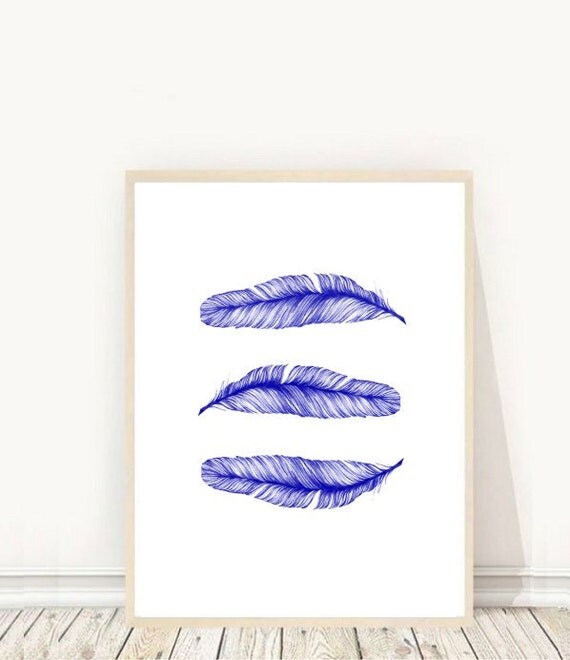 Blue Feather Print Feather Art Printable Wall Art Blue Wall