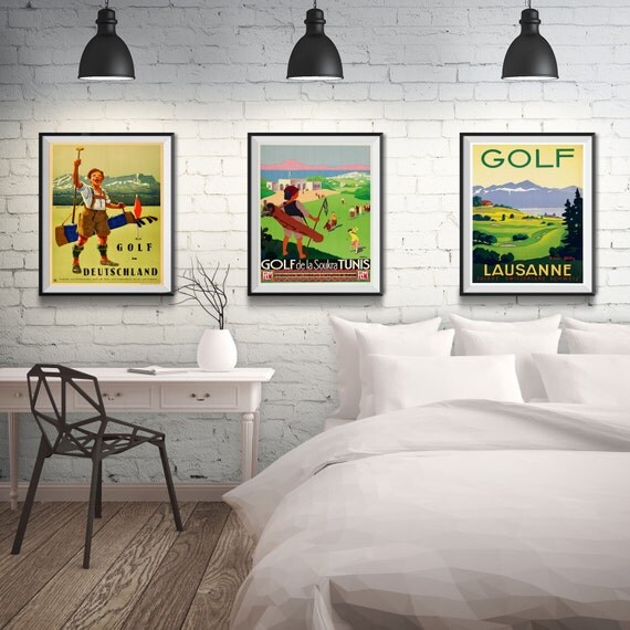 Golf Posters Golf Gifts Golf Wall Art Set of 3 Vintage Golf