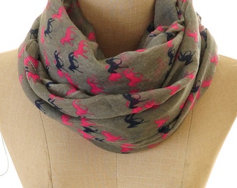 Horse Scarf | Horse Infinity Scarf | Grey Scarf | Animal Scarf | Horse Lover Gift | Autumn Scarf | Horse Rider Gift S-99
