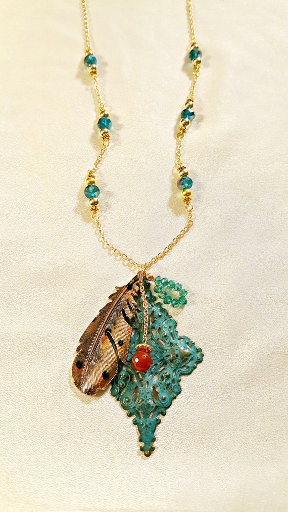 Feather Necklace Peacock Feather Necklace by MissGawdysJewelry