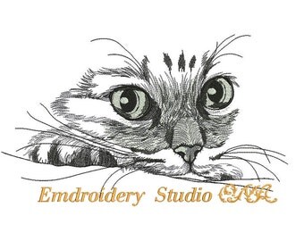 Machine embroidery design Watching cat - for white and pastel shades materials - embroidery cat - cat - embroidery for pillows