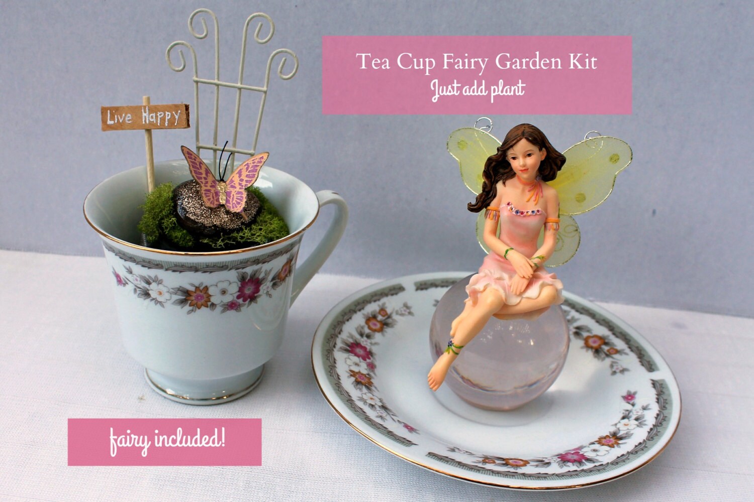 Tea Cup Fairy Garden Kit with Fairy/Tea Cup Garden/Fairy
