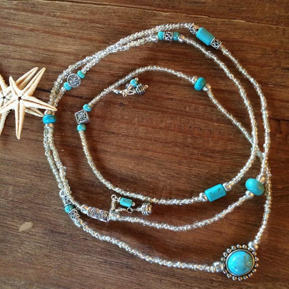 Waist Beads Turquoise Belly Chain Silver by MermaidBeadsJewelry