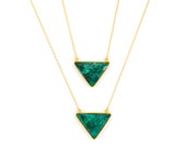 Genuine Emerald Necklace, Emerald Green Necklace, Emerald Pendant Necklace, Triangle Necklace, Green Geometric Necklace, Green Necklace