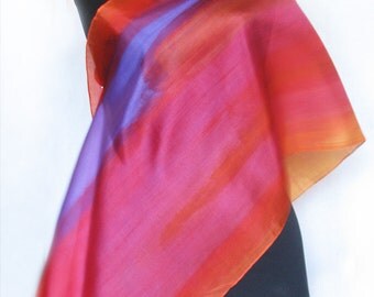 Red pink silk scarf. Hand painted scarf. Woman long silk scarf. Mothers day gift. Painting on silk by Dimo. Bridesmaids gift idea