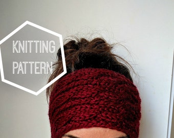 Chunky Cable Knit Ear Warmer Pattern, Knitting Patterns for Women, Cable Knit Headband Pattern, Cable Knitted Head Band, Winter Ear Warmer