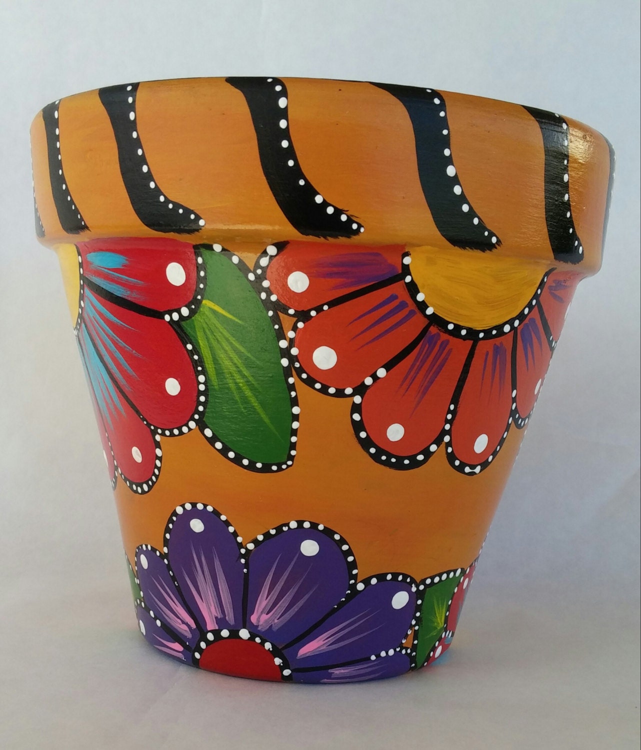 Painted clay  pot  hand painted flowerpot patio decor painted