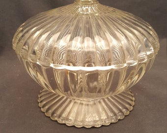 Vintage Glass Candy Dish with Lid Heavy Round Circle Trinket Bowl