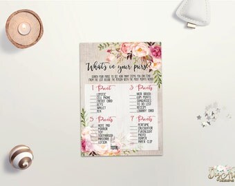 Whats in your Purse Game Printable Bridal Shower Purse Game Floral Bridal Shower / Baby Shower Game Digital Purse Game Instant Download