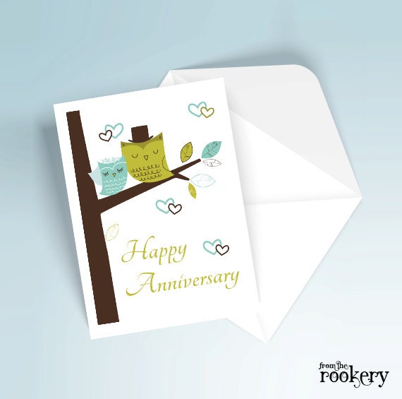 Printable Wedding  Anniversary  Card  Owl by FromTheRookery 