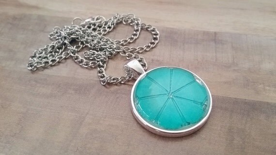 how flower necklace to origami make Bubble Dome Origami Pendant Glass Necklace Teal  Paper Flower