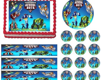 TRANSFORMERS RESCUE BOTS Edible Cake Topper Image Frosting Sheet Cake Decoration Many Sizes!