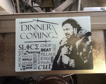 Game of Thrones Glass Chopping Board - 'Dinner is Coming' - Winter is Coming - Ned Stark