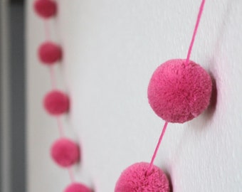 Pink Pom Pom Garland, Pink Nursery Garland, Yarn Garland, Pink Garland, Pom Pom Bunting, Nursery Decor, Baby Shower Decor, Pompom Garland