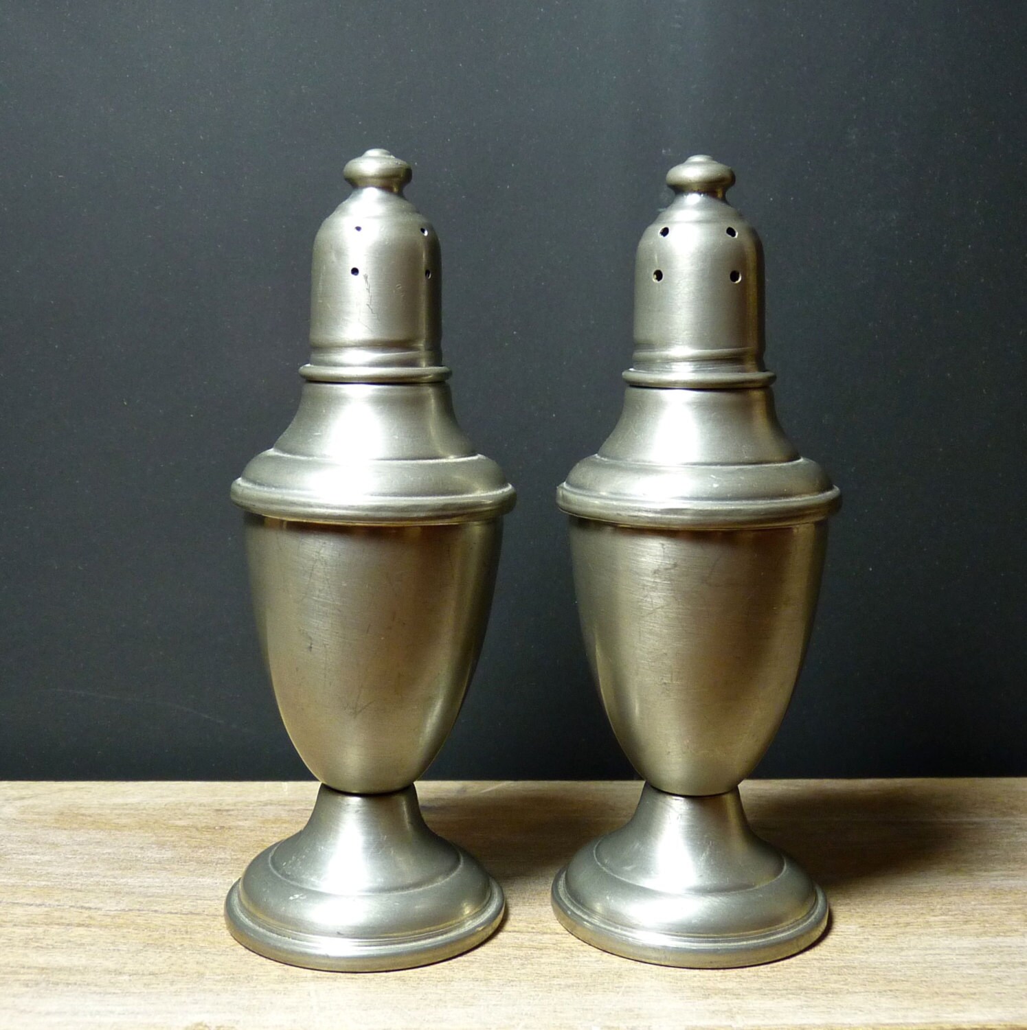 INTERNATIONAL PEWTER Vintage Pair Salt and Pepper Shakers