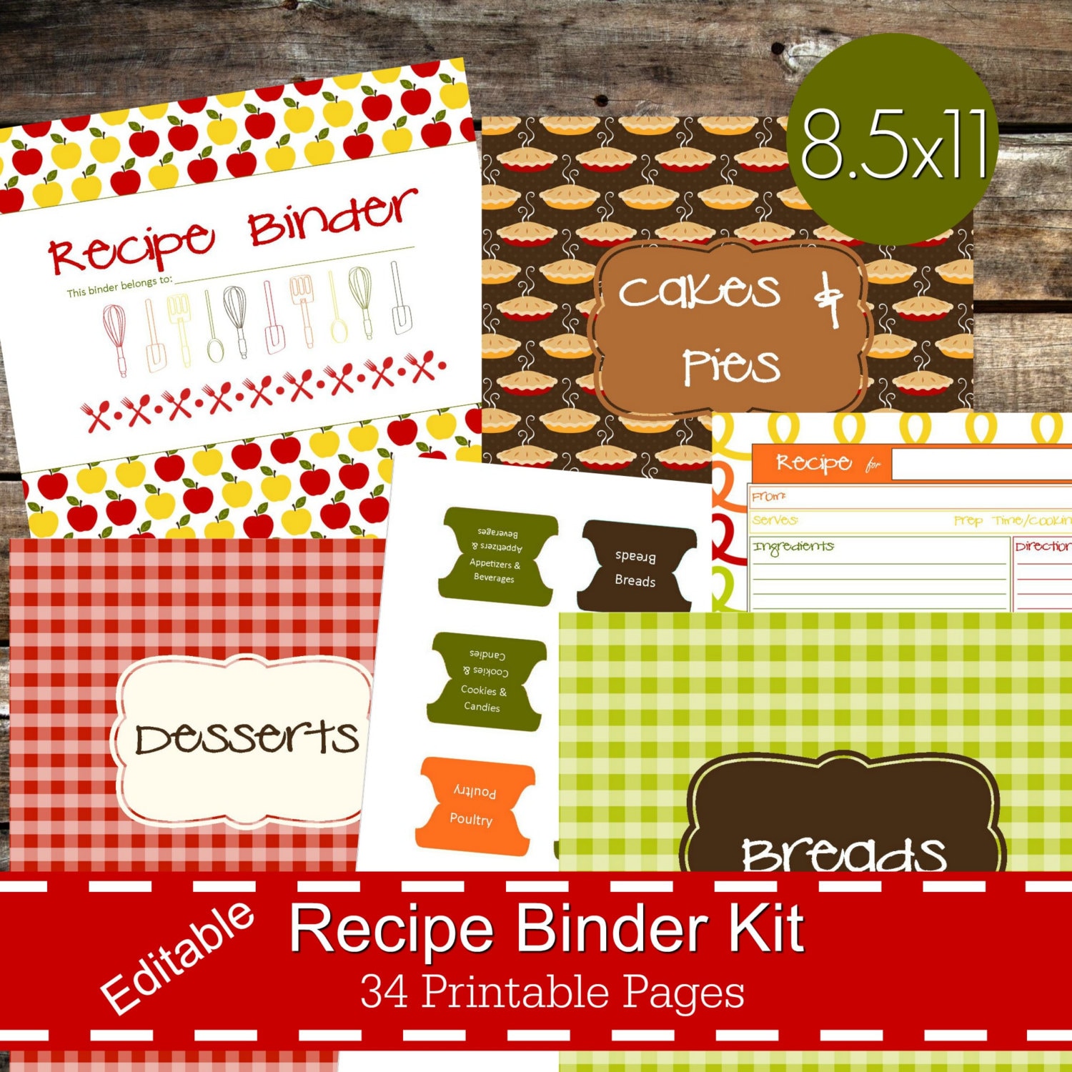 Printable Recipe Binder Kit Personalized Family Recipe