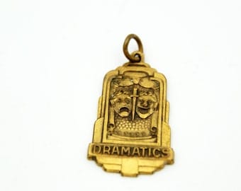 Art Deco Charm, Drama Club Dramatics, Balfour High School Charm Pendant, Old School, Greek Muses Thalia and Melpomene, Comedy and Tragedy