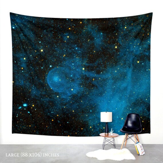 Dreamy Stars Tapestry. Wall Hanging Tapestry. Blue and Black.