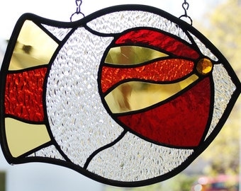 FISH 3 / Yellow-Red Fish, stained glass suncatcher, a unique piece of art