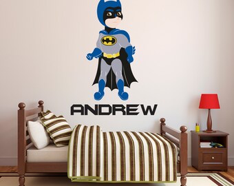Batman Wall Decal - Personalized Name Wall Decal - Bat Boy Wall Art - Superhero Wall Decal - Kids Decor - Custom Vinyl Wall Decal